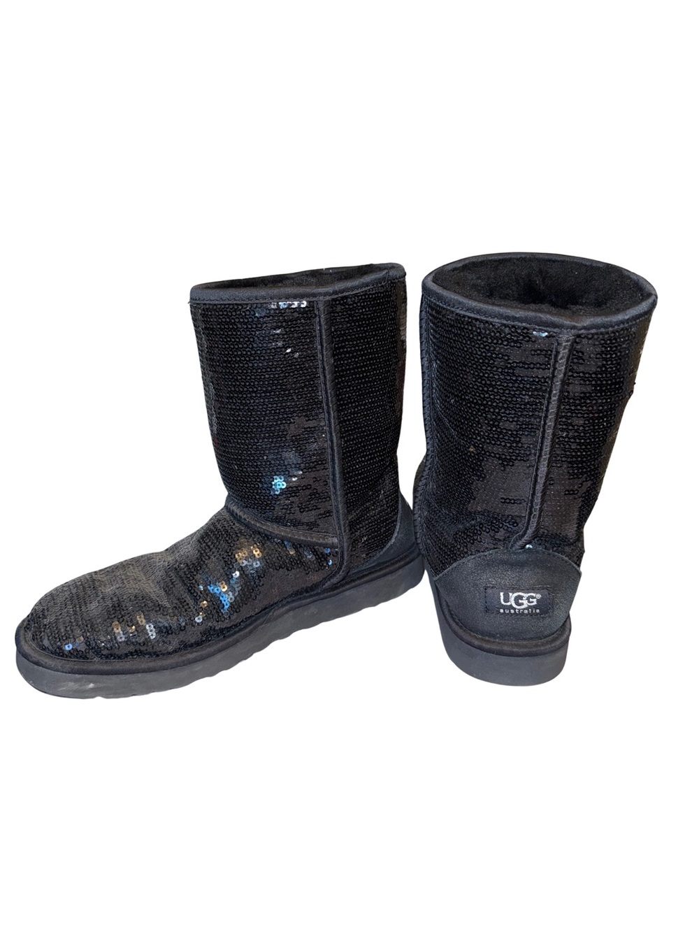 UGG Black Sequence Classic Boots Sheepskin Lining Great Condition Size 10